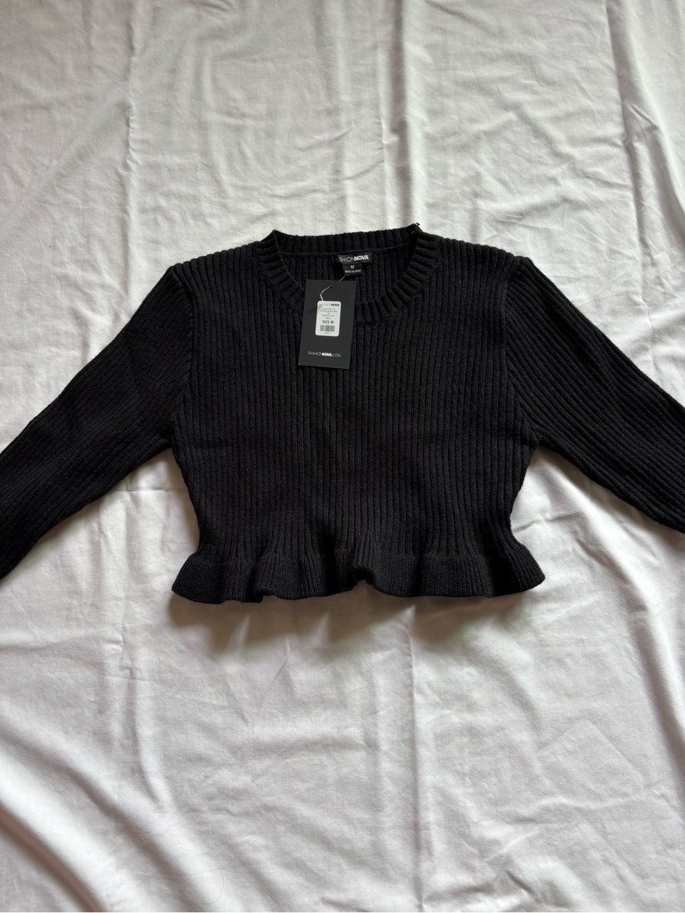 Fashion Nova Black Ribbed Crewneck Sweater